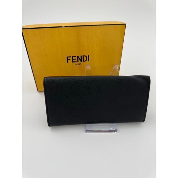 Fendi Black Saffiano Leather Continental Wallet w/Gold Logo Hardware w/Box & COA - Picture 6 of 8